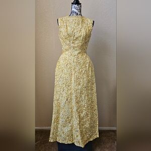 Vintage Yellow Flower Sequence Gown Dress